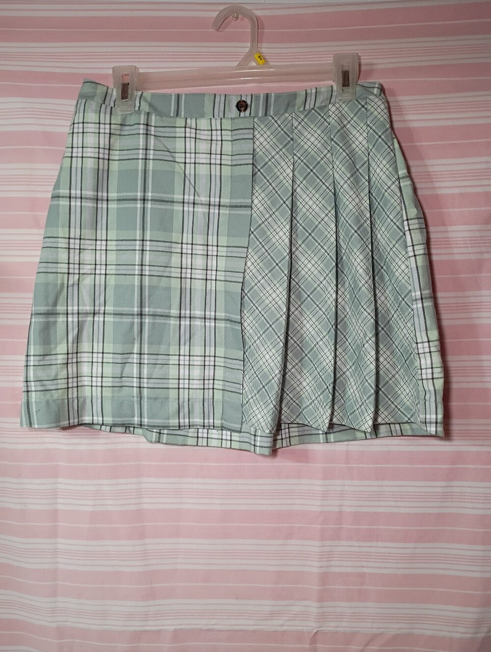 wonder nation Mint Green Plaid Pleated Mini Skirt